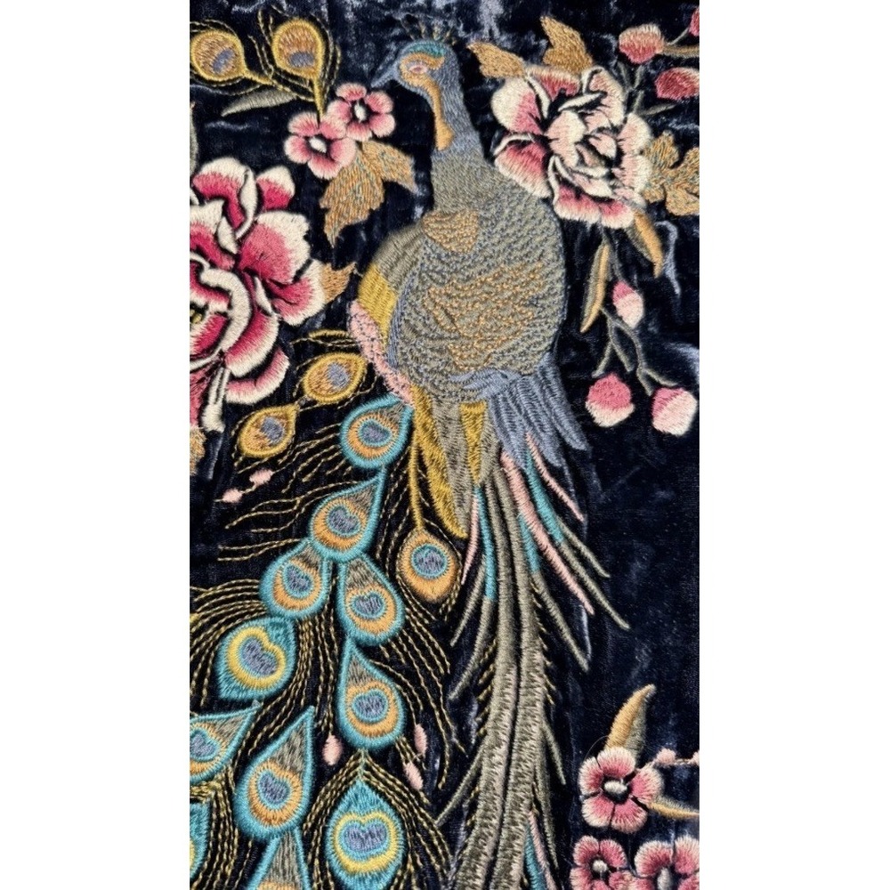 Johnny Was Quito Velvet Silk Navy Blue Kimono Duster Peacock Embroidered Sz S - Picture 7 of 16